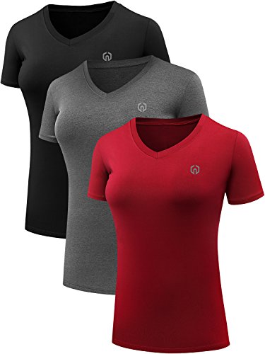 Neleus Damen 3er Pack Compression Workout Athletic Shirt, 8016# Schwarz/Grau/Rot, 3 Stück, 3X-Groß von Neleus