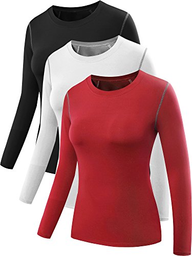 Neleus Damen 3er-Pack Dry Fit Sportlich Compression Langarm-T-Shirt Small / Fit Brust: 32-34,5" 03 # 3-Pack: Schwarz, rot, weiß von Neleus