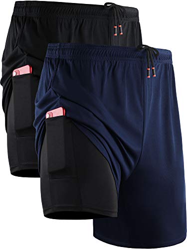 Neleus Herren 2-in-1-Laufshorts mit Innenfutter, Dry Fit Workout-Shorts mit Taschen, 6070 Schwarz/Marineblau, 2 Stück, 3X-Groß von Neleus