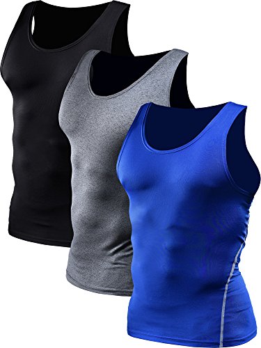 Neleus Herren 3er-Pack Sport Kompression unter Base Layer Sport Tank Top Klein 01# 3 Satz: schwarz, grau, blau von Neleus