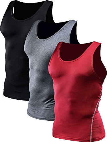 Neleus Herren 3er-pack sport kompression unter base layer sport tank top mittel 01# 3 satz: schwarz, grau, rot von Neleus