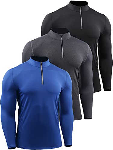 Neleus Herren-Kompressionsshirt, 3er-Pack, Dry Fit, langärmelig, für Workout, Laufshirt, 5086 Schwarz/Grau/Blau, Groß von Neleus