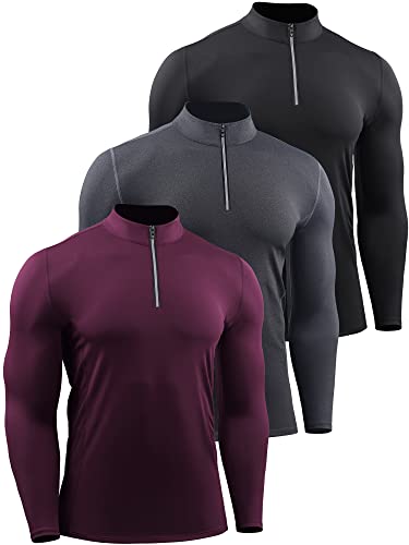 Neleus Herren-Kompressionsshirt, 3er-Pack, Dry Fit, langärmelig, für Workout, Laufshirt, 5086 Schwarz/Grau/Rot, X-Groß von Neleus