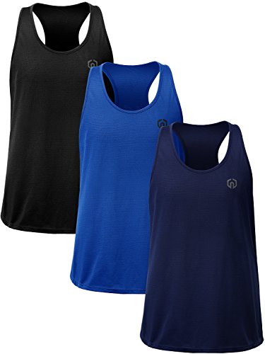 Neleus Herren-Muskelshirt, ärmelloses Top, Dri-Fit-Stoff, Y-förmiger Rücken, 3er-Pack - Schwarz - Groß von Neleus