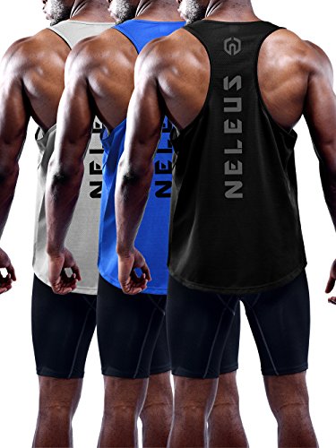 Neleus Herren-Muskelshirt, ärmelloses Top, Dri-Fit-Stoff, Y-förmiger Rücken, 3er-Pack - Schwarz - Mittel von Neleus