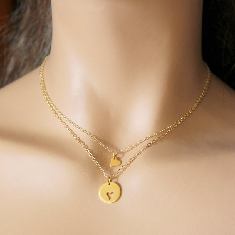 Mutter Und Tochter Herz Halskette, Gold Halskette Set, Ausschnitt Liebe Familie Set Mutter Und Tochter Herz Halskette, Gold Halskette Set, Ausschnitt Liebe Familie Set von NeliaKJewels