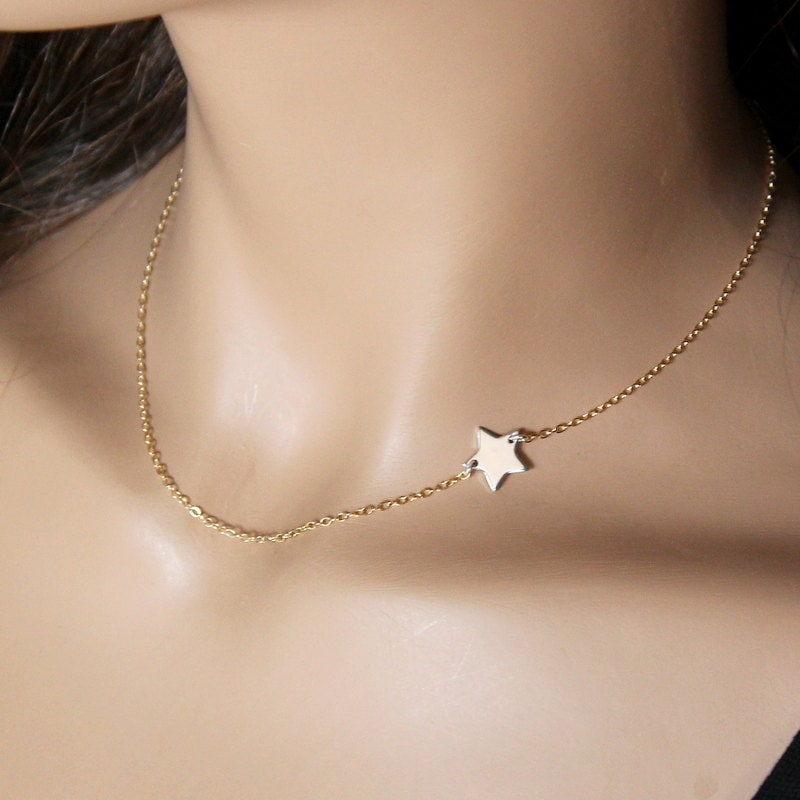 Seitlich Star Halskette, Sterling Silber Stern Zweifarbige Anhänger, Und Gold Gefüllt Seitlich Star Halskette, Sterling Silber Stern Zweifarbige Anhänger, Und Gold Gefüllt von NeliaKJewels