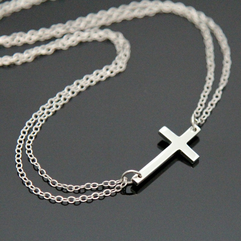 Sideways Kreuz Halskette, Sterling Silber Anhänger, Große Silber Doppelstrang Religiös Sideways Kreuz Halskette, Sterling Silber Anhänger, Große Silber Doppelstrang Religiös von NeliaKJewels