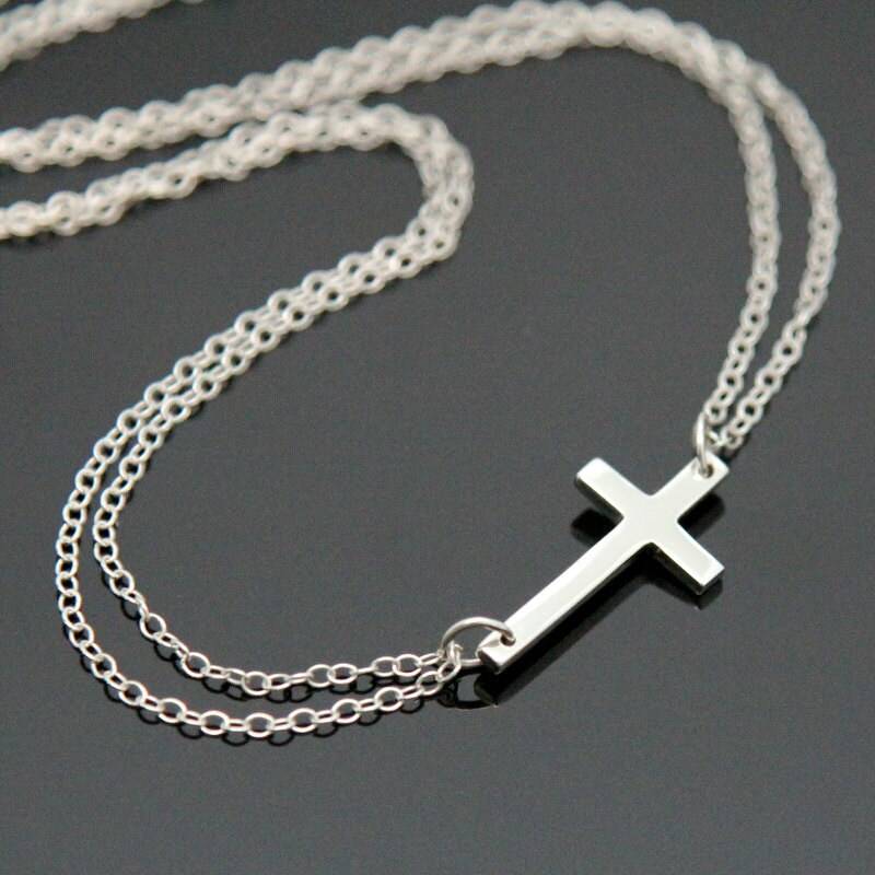 Sideways Kreuz Halskette, Sterling Silber Anhänger, Große Silber Doppelstrang Religiös Sideways Kreuz Halskette, Sterling Silber Anhänger, Große Silber Doppelstrang Religiös von NeliaKJewels