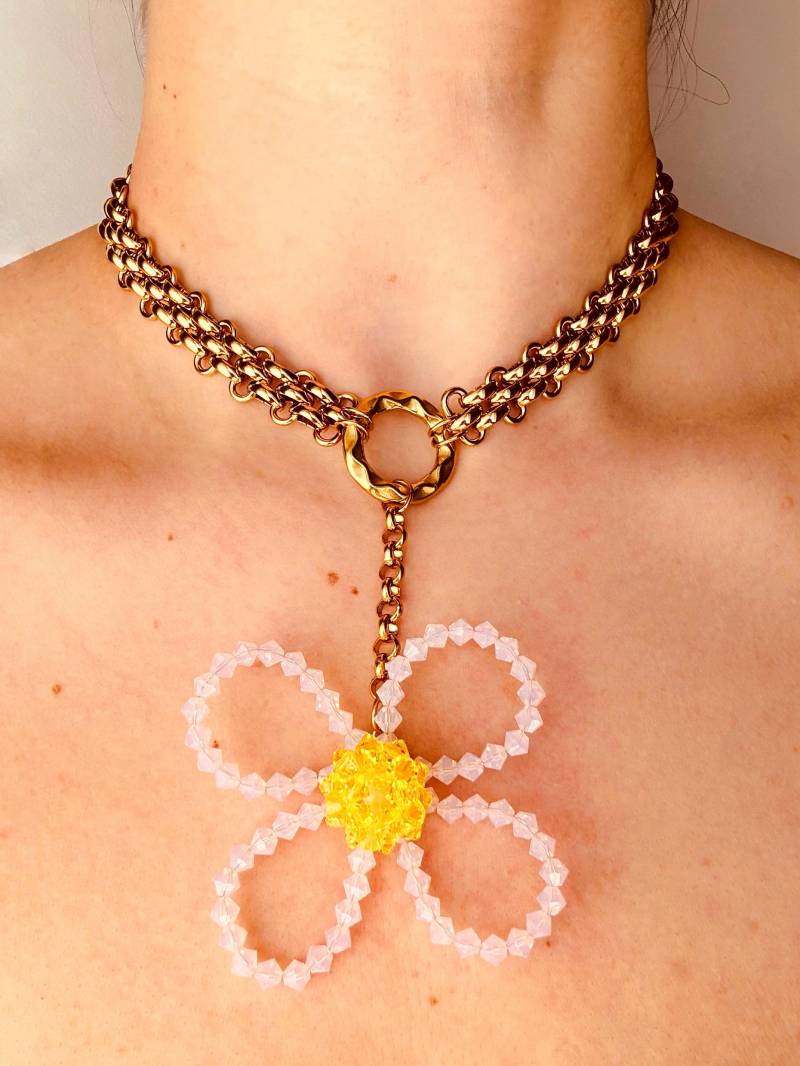Chunky Kette Blumen Halskette Preciosa Kristall Perlen Anhänger Chunky Kette Blumen Halskette Preciosa Kristall Perlen Anhänger von NelidaJewels