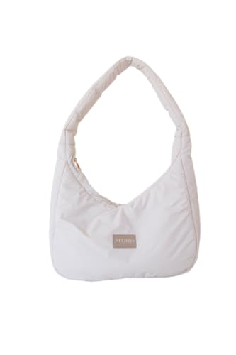 Nelipies The Brand Halfmoon Puffer Bag – Damen Schultertasche aus Nylon, gesteppt & leicht – Halbmond-Tasche für Alltag & Freizeit, groß & modisch – federleichte Trendtasche (Beige) von Nelipies