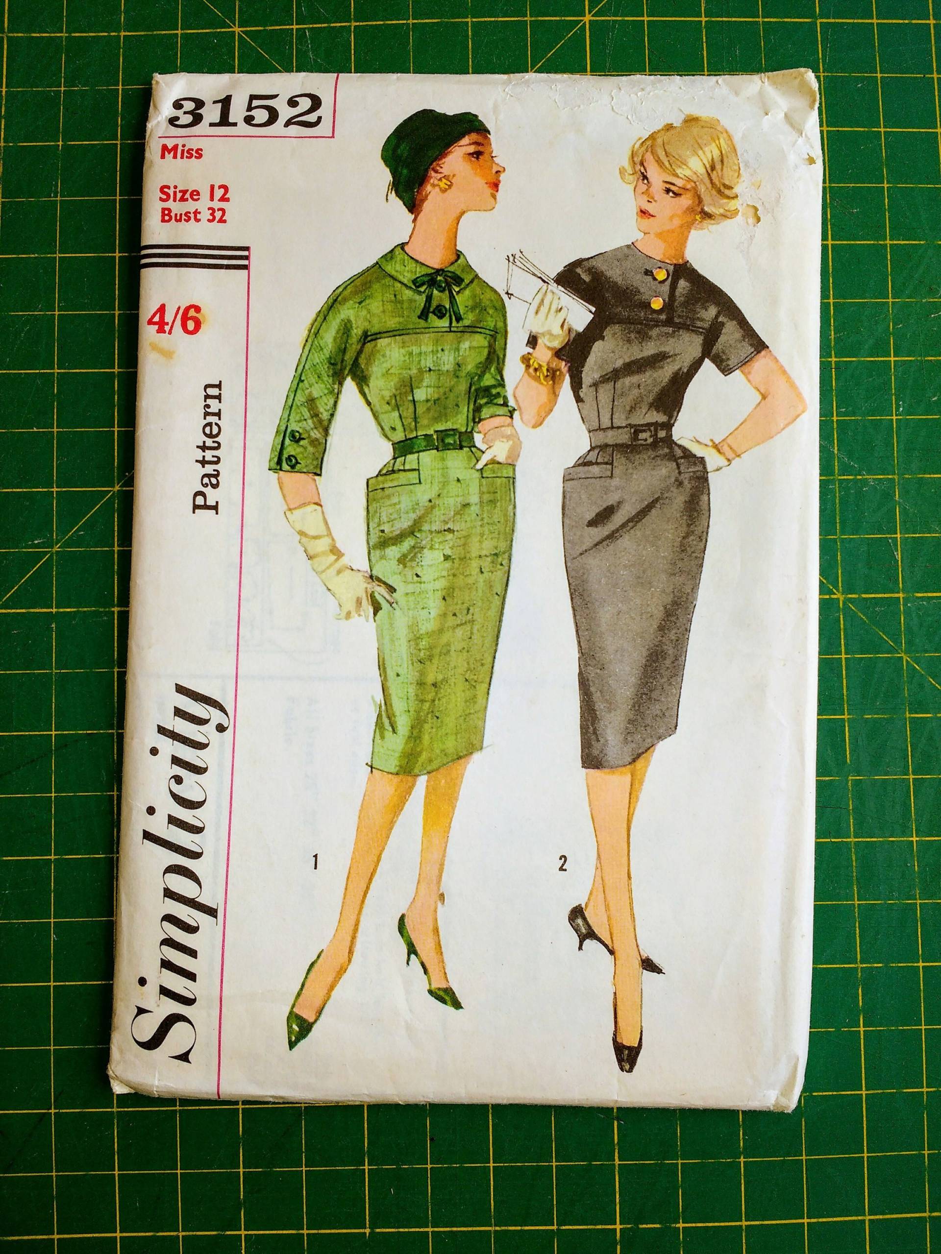 1960 Einfachheit 3152 Kleid Mit Slimline Rock, Kick-Falte Und Taschen, Eng Anliegendem Oberteil, Vorder - Rückenpasse in Einem Schnitt von NellBligh