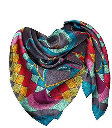 Nella-Mode Schickes Hochwertiges SEIDENTUCH in kräftigen Farben auf anthrazitfarbenen Grund in frischem aussergewöhnlichem Design, Tuch aus 100% Seide, 85x85 cm, Handrolliert von Lupsty
