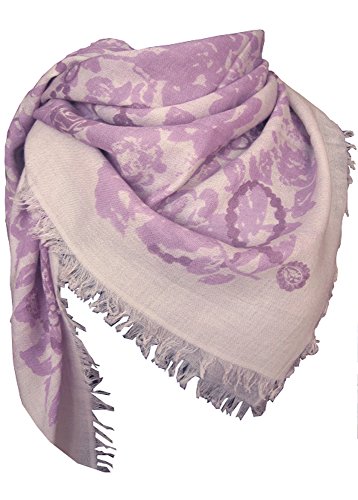 Nella-Mode Traumhaft feines weiches Wolltuch mit kurzen Fransen ca. 115x115cm in romantisch floralem Design in zartem flieder und seidengrau (sehr hellem grau) Tuch Schultertuch 100% Wolle von Nella-Mode