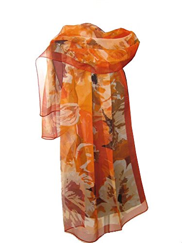 nella-mode Wunderschöner SEIDENSCHAL in floralem Design - Schal aus 100% Seide, ca. 170x53 cm; Rotorange von Lupsty