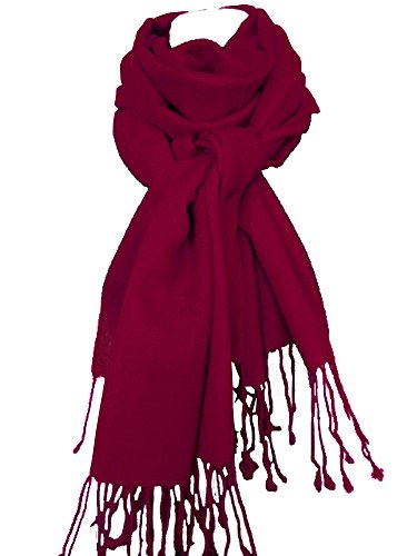 nella-mode XXL Wollschal (205x70 cm inkl Fransen); Feiner & weicher unifarbener Schal Tuch Stola aus 100% Wolle Damenschal in vielen Farben zur Auswahl (Bordeaux) von nella-mode