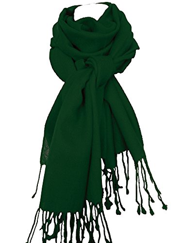nella-mode XXL Wollschal (205x70 cm inkl Fransen); Feiner & weicher unifarbener Schal Tuch Stola aus 100% Wolle Damenschal in vielen Farben zur Auswahl (Dunkelgrün) von Lupsty
