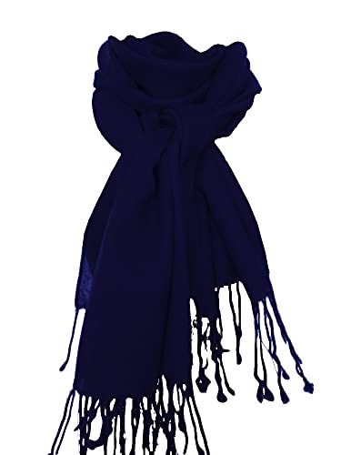 nella-mode XXL Wollschal (205x70 cm inkl Fransen); Feiner & weicher unifarbener Schal Tuch Stola aus 100% Wolle Damenschal in vielen Farben zur Auswahl (dunkles Navyblau) von Lupsty