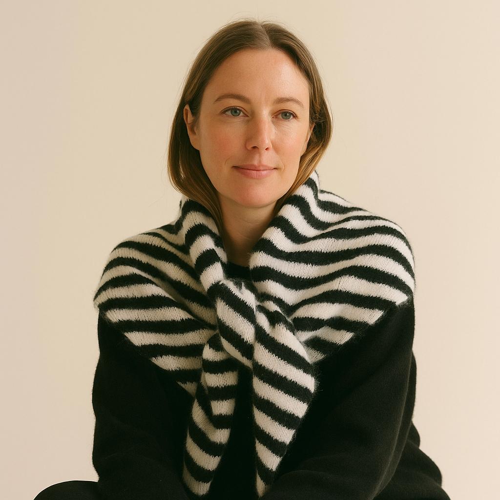 Gestreiftes Wollstrick-Dreieckstuch | Handgestrickte Stola Aus Merinowolle von NellieClothing