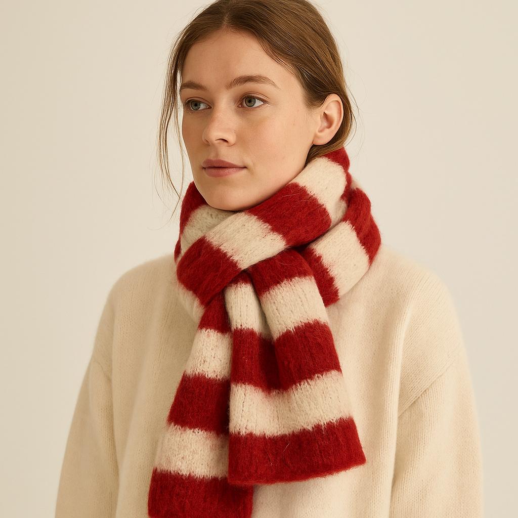 Handgefertigte Mohair-Mischung Streifen-Schal | Grobstrick Wrap von NellieClothing