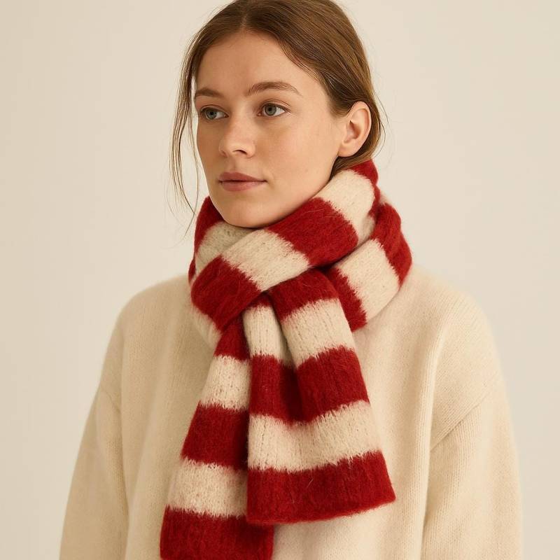 Handgefertigte Mohair-Mischung Streifen-Schal | Grobstrick Wrap von NellieClothing