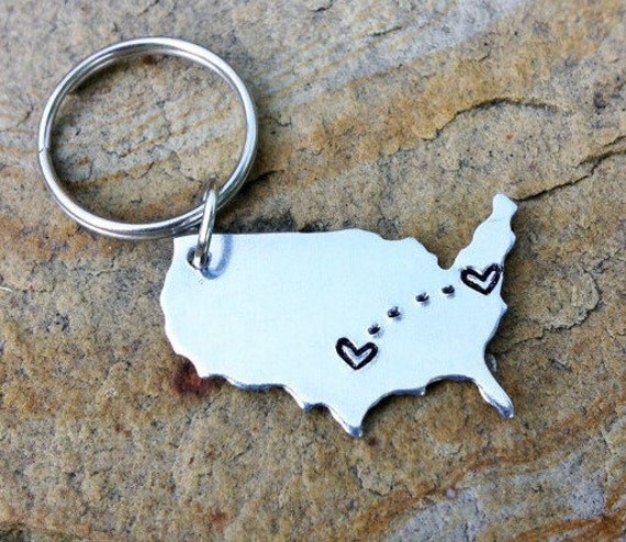 Custom Usa Schlüsselanhänger/Fernliebe Handgestempelter Amerika Mit Herzen Custom Usa Schlüsselanhänger/Fernliebe Handgestempelter Amerika Mit Herzen von Nelliebead