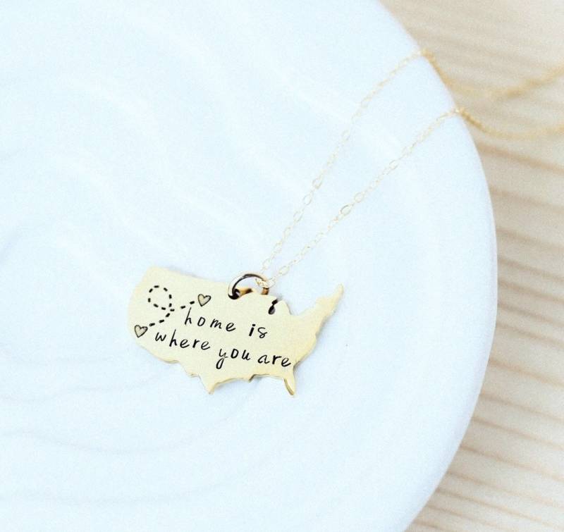 Zuhause Ist, Wo Du Bist Usa Halskette Wählen Silber Oder Gold, Anpassen von Nelliebead