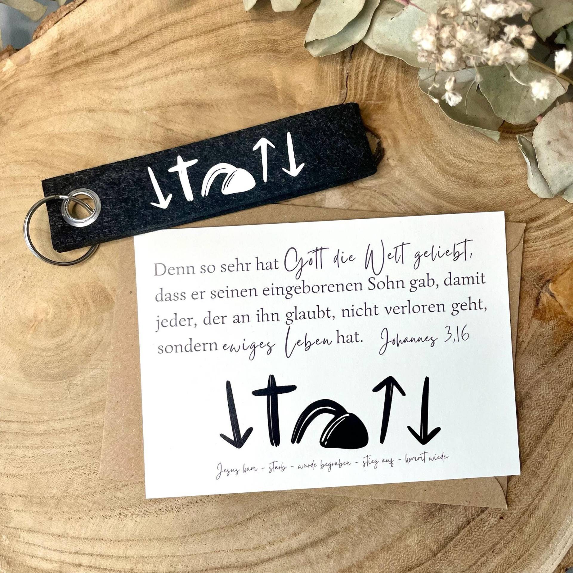 Christliches Geschenkset Evangelium | Johannes 3, 16 Schlüsselanhänger Filz Christlich Postkarte Bibelvers Christliche Geschenkidee von NellisHerzwerk