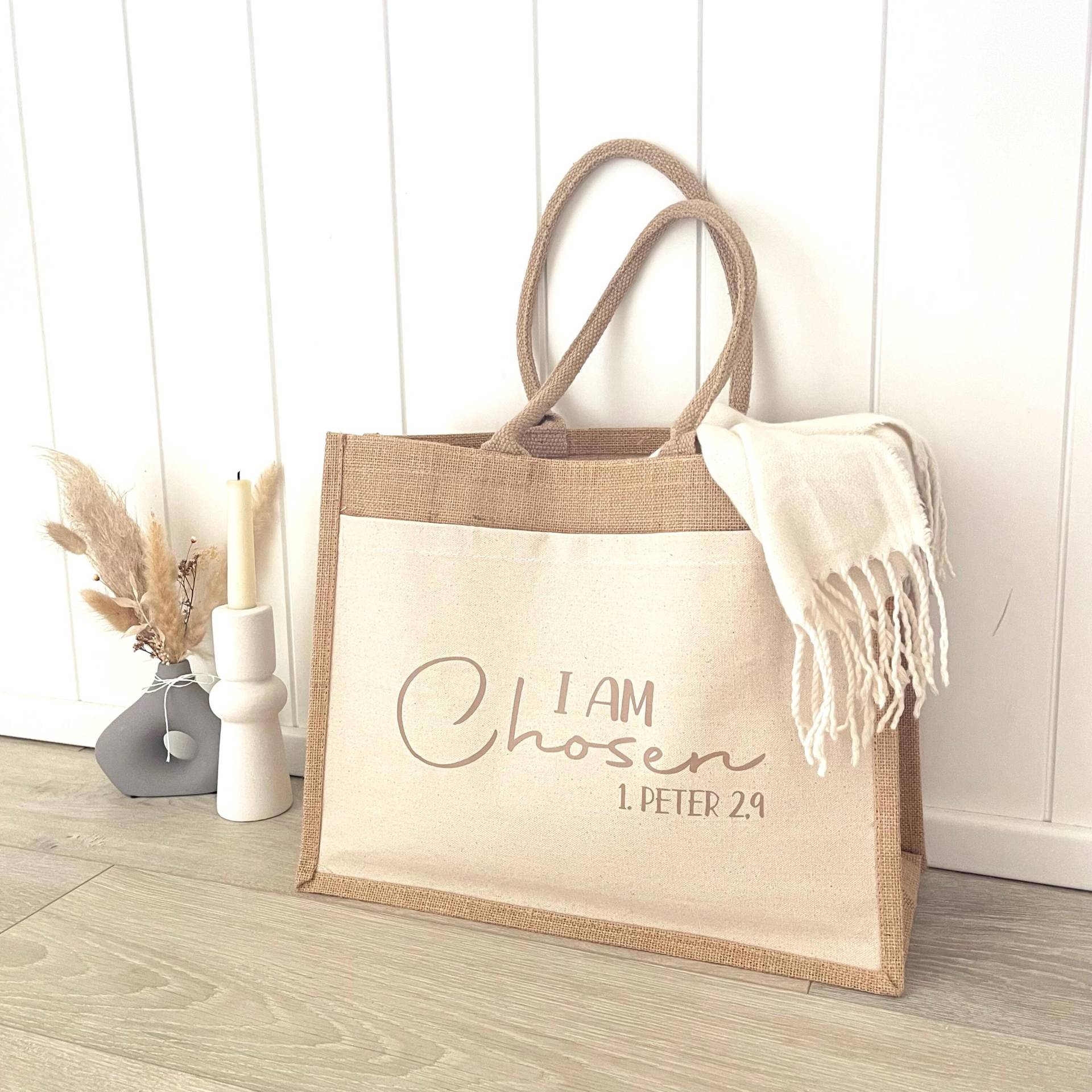 Jute Tasche „I Am Chosen" | Christliche Geschenkidee Umhängetasche Christlich Spruch Einkaufstasche von NellisHerzwerk