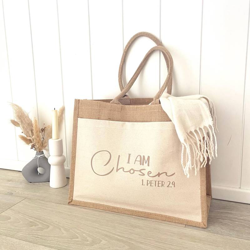 Jute Tasche „I Am Chosen" | Christliche Geschenkidee Umhängetasche Christlich Spruch Einkaufstasche von NellisHerzwerk