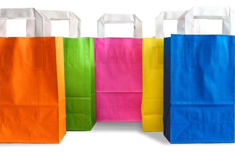 30 Stück Papiertragetaschen, 5 Farben, Tragetaschen Aus Papier Mit Flachhenkel von NellisInsel