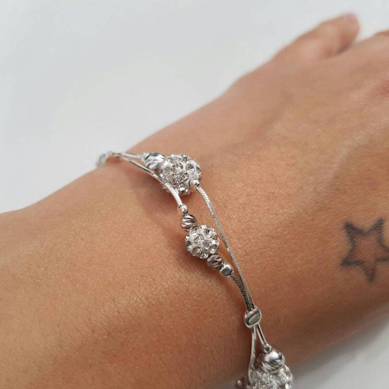 925 Sterling Silber Armband Mit Swarovski Kristall, Diamantschliff Perlen, Brautjungfer Und Braut von NellyJewelryShop