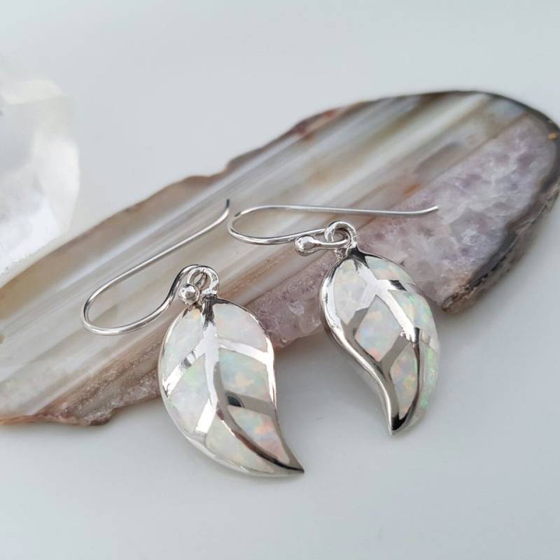 925 Sterling Silber Ohrringe, Blätter Weißer Opal, Ohrringe Für Sie von NellyJewelryShop
