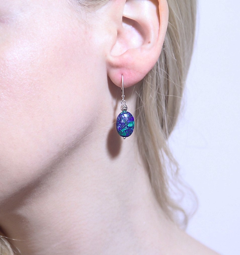 925 Sterlingsilber Ohrringe Mit Lapis Eilat Stein, Handgemachte Ohrringe, Geschenk Für Sie, Zierliche Natürlichen Edelstein von NellyJewelryShop