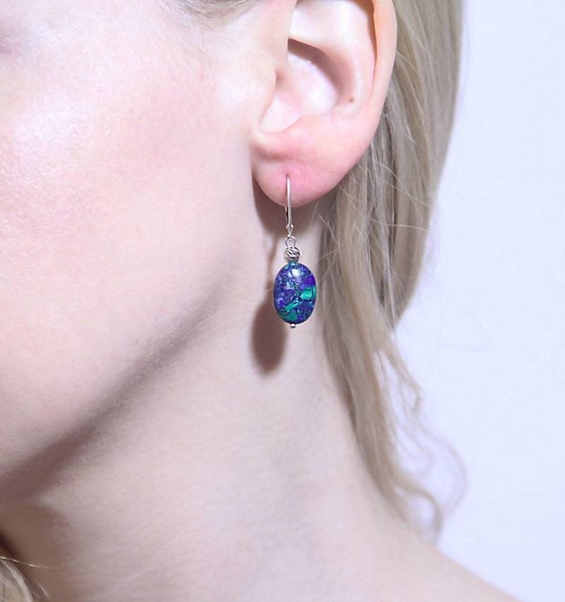 925 Sterlingsilber Ohrringe Mit Lapis Eilat Stein, Handgemachte Ohrringe, Geschenk Für Sie, Zierliche Natürlichen Edelstein von NellyJewelryShop