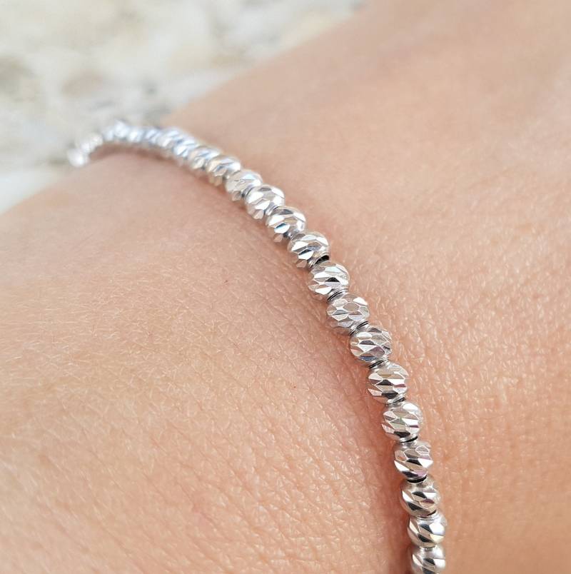 Funkelnder Diamant Schnitt Perlen Armband, 3 Mm Sterling Silber Funkelnde Geschenk Für Sie von NellyJewelryShop