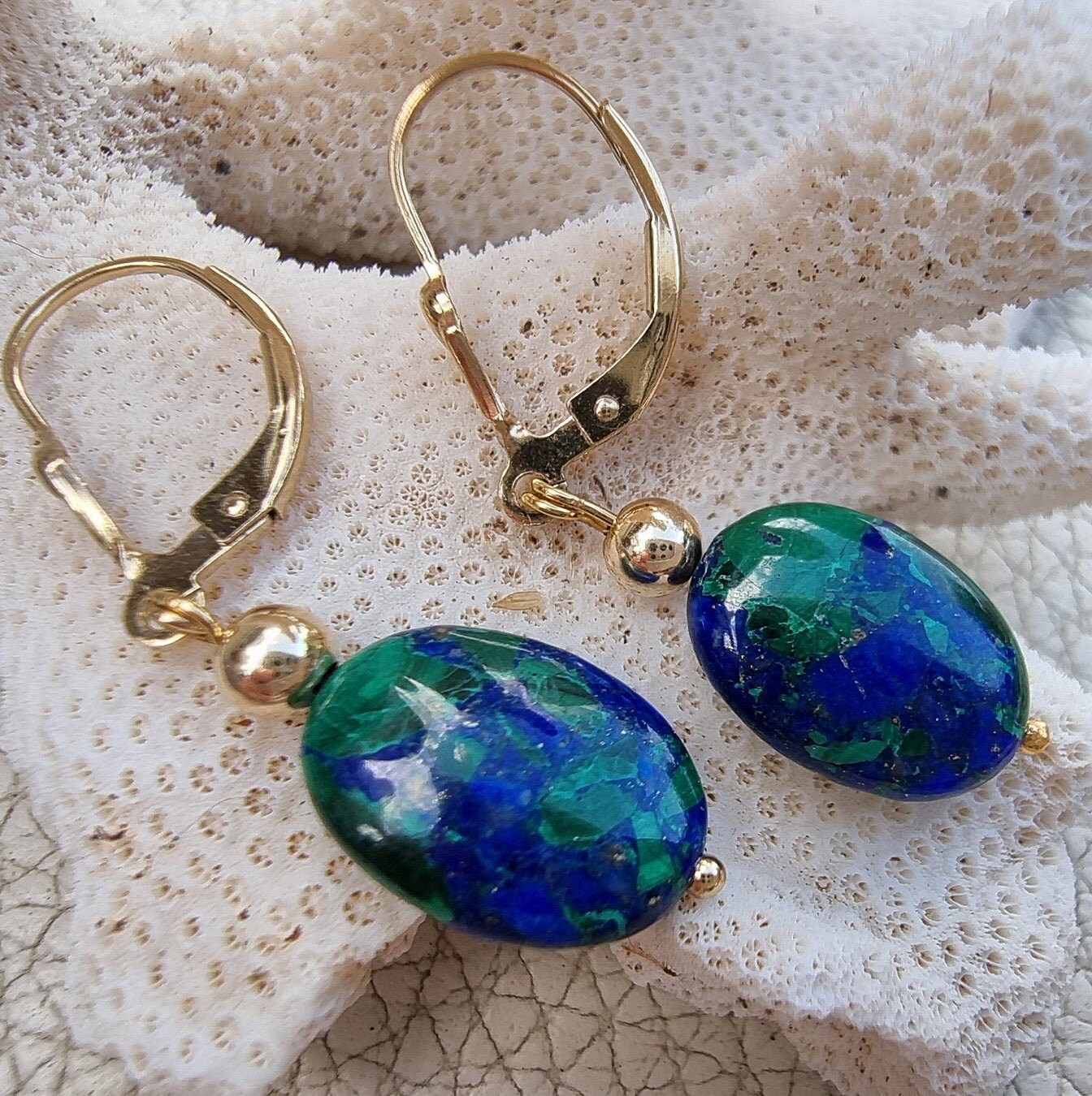 Gold Gefüllte Ohrringe Mit Lapis Eilat Stein, Handgemachte Ohrringe, Israel Stone Gold Gefüllte Ohrringe Mit Lapis Eilat Stein, Handgemachte Ohrringe, Israel Stone von NellyJewelryShop