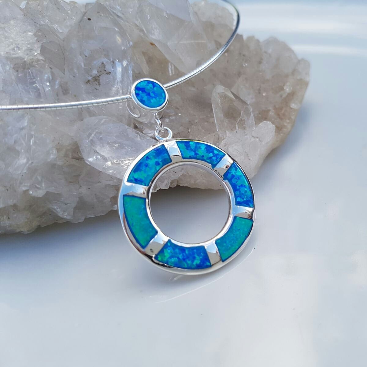 Großer Sterling Silber Opal Anhänger Runder Feueropal von NellyJewelryShop