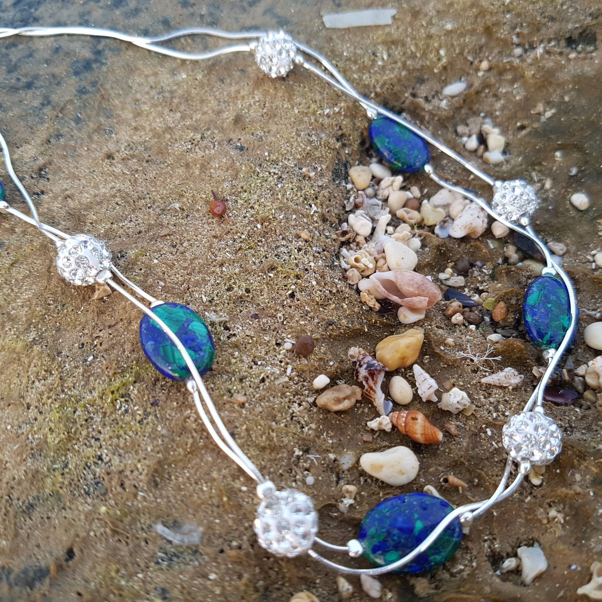 Handgemachte Sterling Silber Eilat Stein Halskette Mit Swarovski Kristallen von NellyJewelryShop