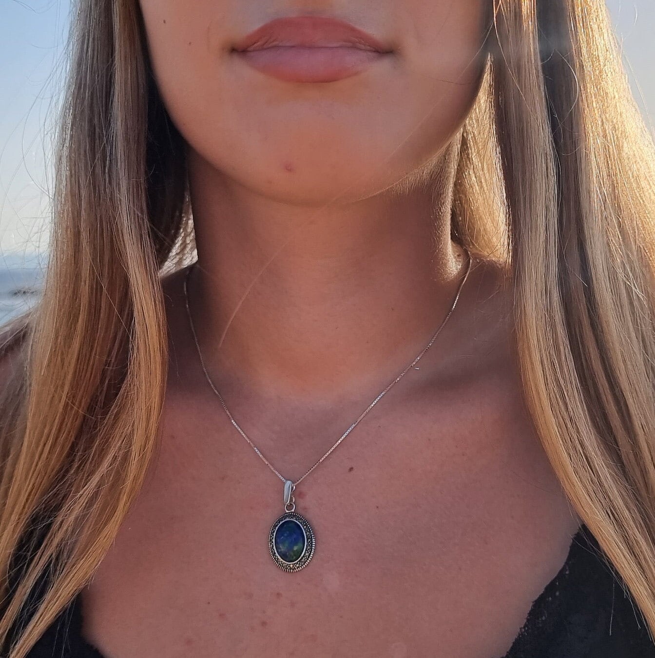 Lapis - Eilat Stein Anhänger Mit Markasit, Blau Grün Edelstein, Israel von NellyJewelryShop