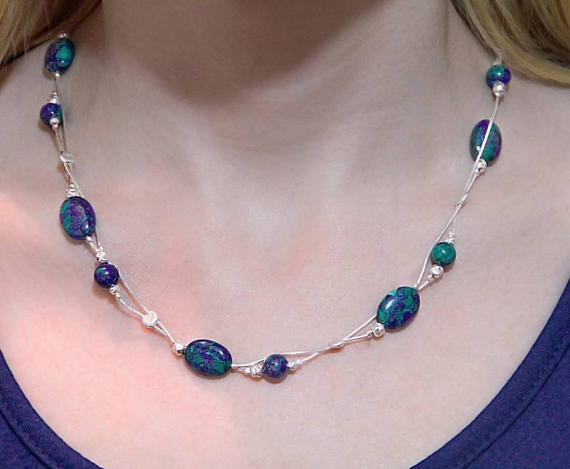 Lapis Lazuli-Eilat Stein Halskette, Handgemachte Halskette Mit Blau Grün Edelstein Aus Israel von NellyJewelryShop