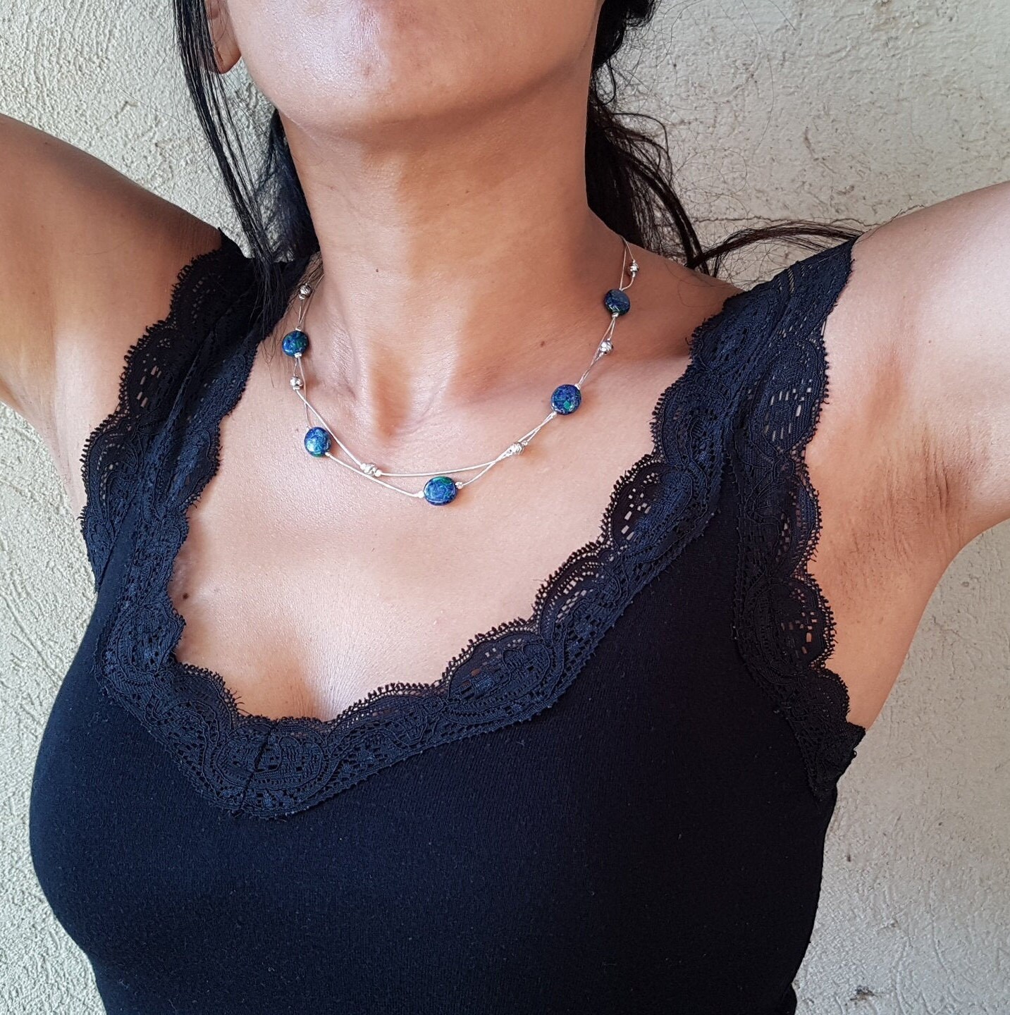 Lapis Lazuli-Eilat Stein Halskette Silber 925 von NellyJewelryShop