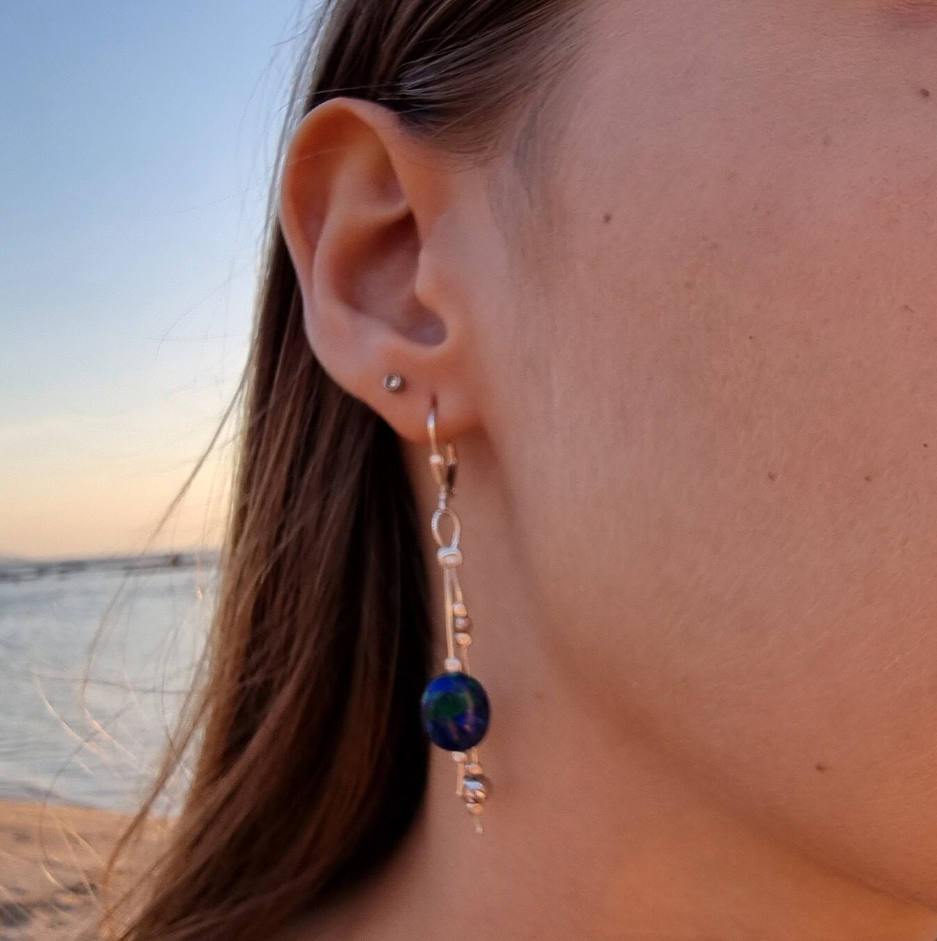 Handgemachte Sterling Silber Eilat Stein Ohrringe Lapis Lazuli, Türkis & Malachit von NellyJewelryShop