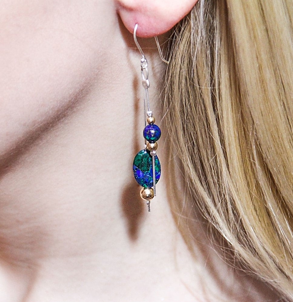 Lapis Lazuli - Eilat Stein Ohrringe, Handgemachte Natürlicher Edelstein, Perlen Blau Grüner Hergestellt in Israel von NellyJewelryShop