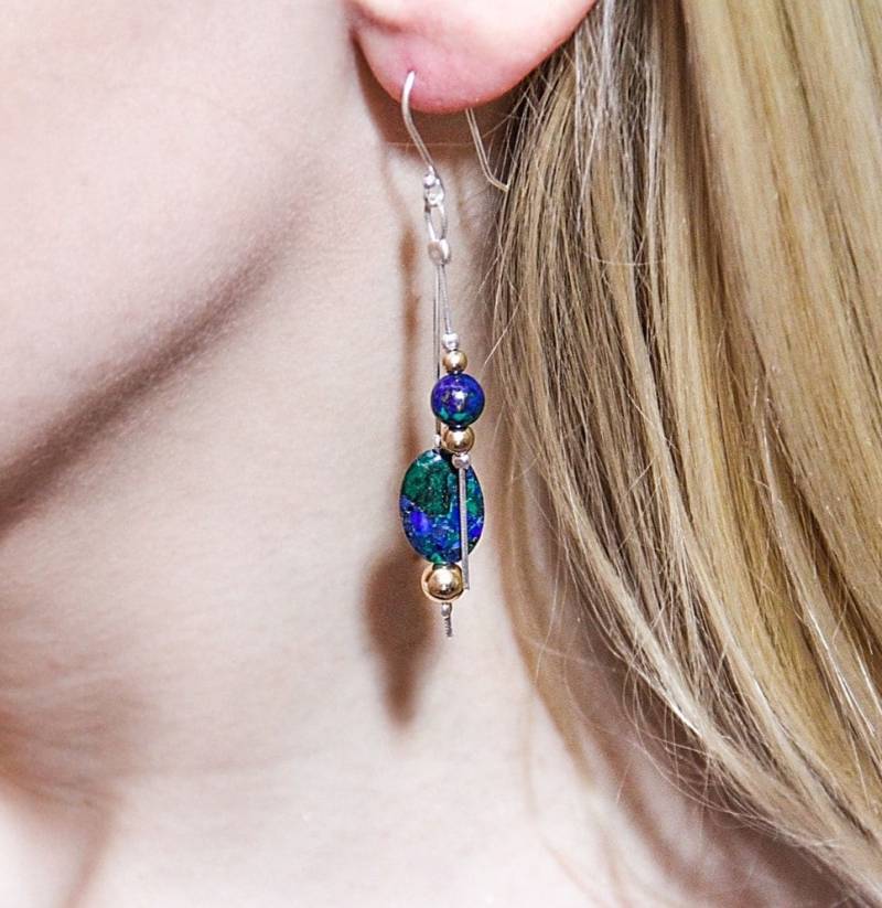 Lapis Lazuli - Eilat Stein Ohrringe, Handgemachte Natürlicher Edelstein, Perlen Blau Grüner Hergestellt in Israel von NellyJewelryShop