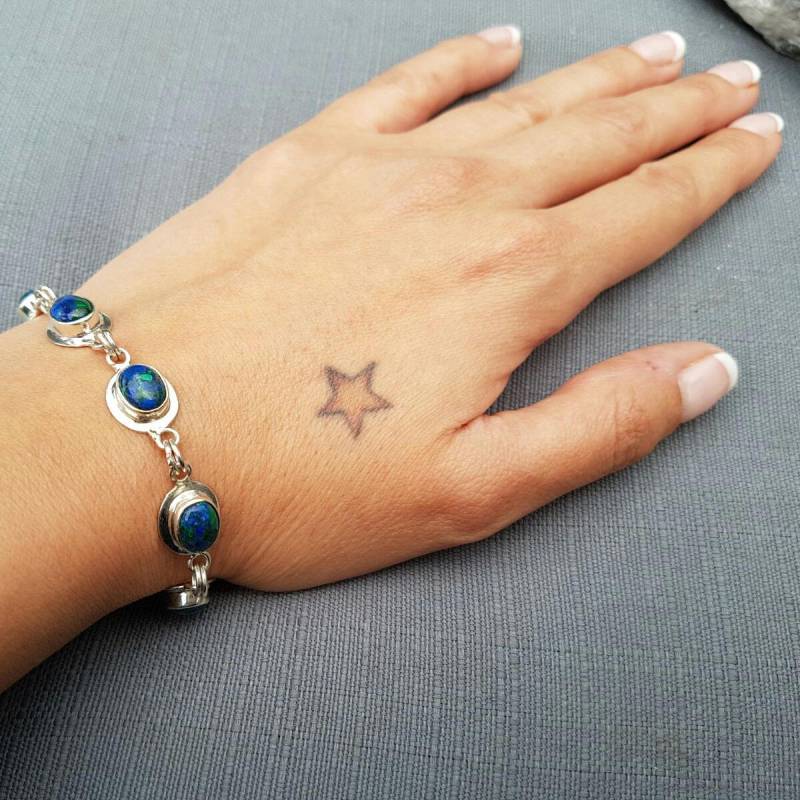 Eilat Stein Armband Sterling Silber, Lapis Lazuli, Malachit, Türkis von NellyJewelryShop