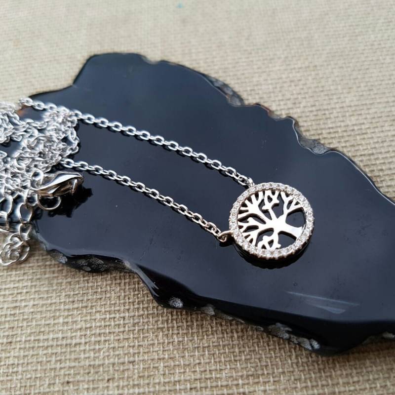 Onyx Baum Des Lebens Halskette Sterling Silber Stammbaum Anhänger von NellyJewelryShop