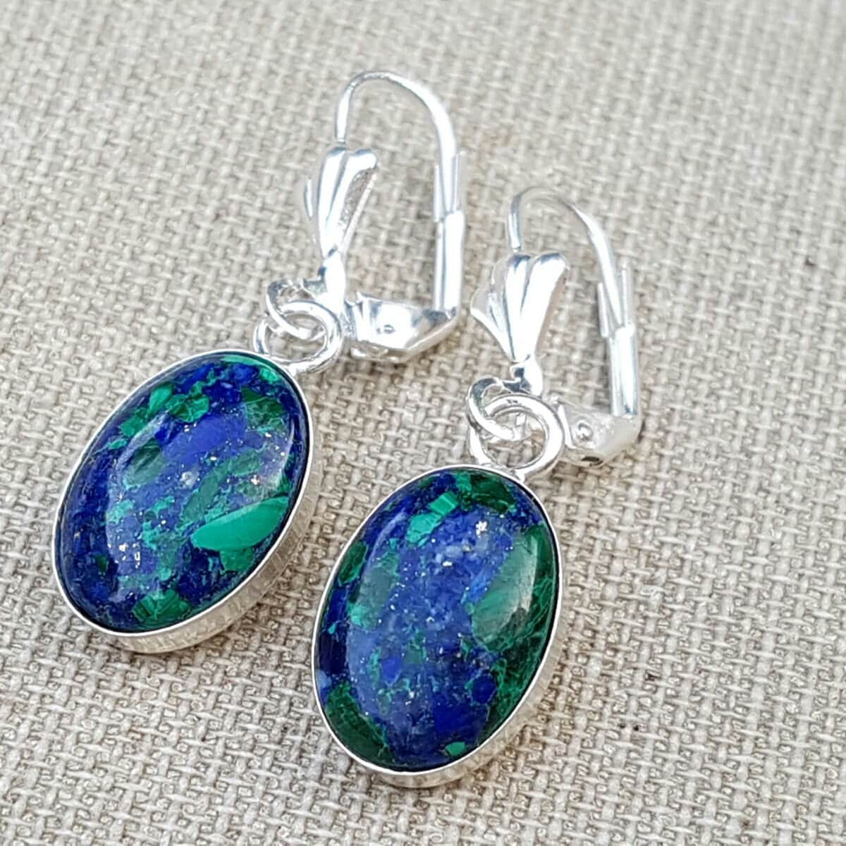 Ovale Ohrringe Aus Sterlingsilber Mit Eilat-Stein von NellyJewelryShop