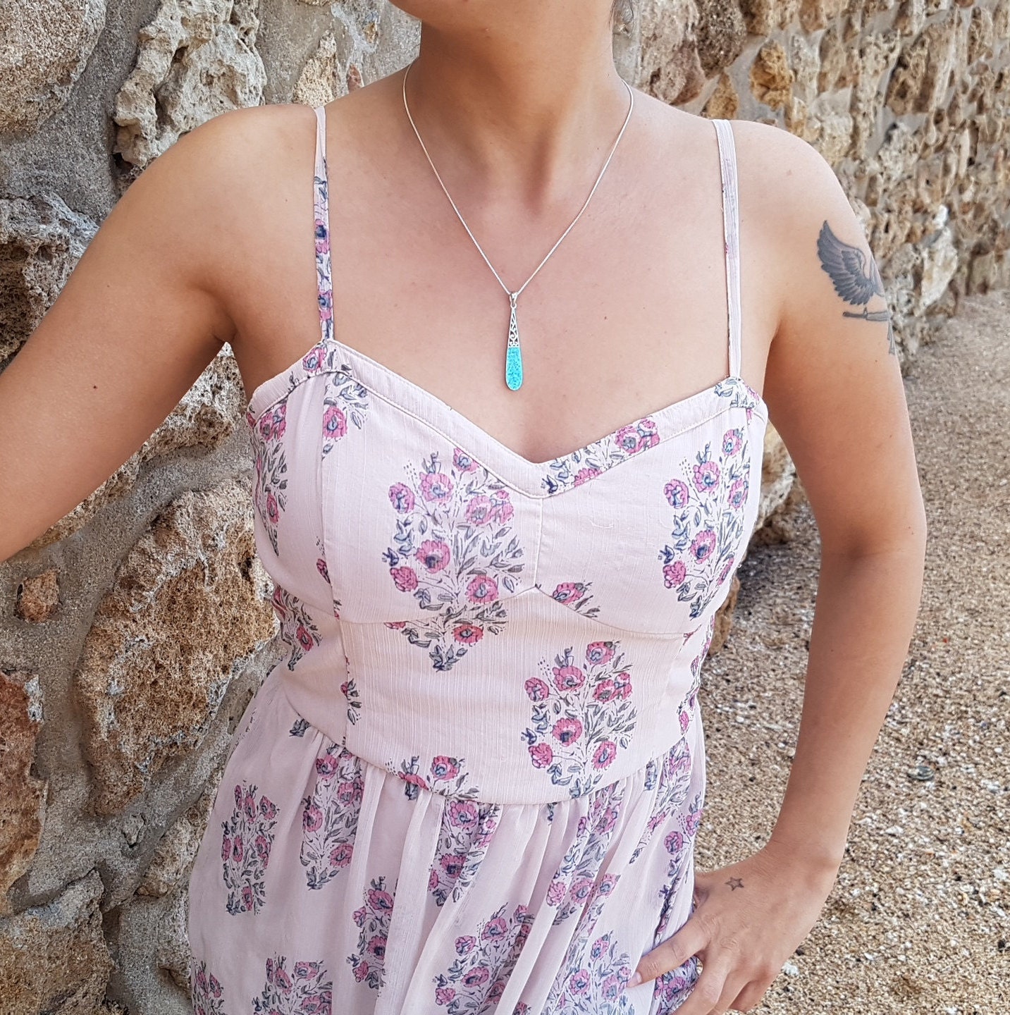 Träne Opal Halskette Filigraner Edelstein Anhänger von NellyJewelryShop