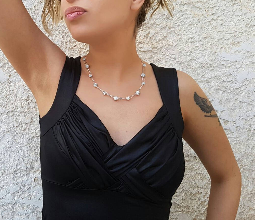 Silber Swarovski Kristall Halskette Handgemachter Shamballa Brautschmuck Silber Swarovski Kristall Halskette Handgemachter Shamballa Brautschmuck von NellyJewelryShop